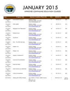 JANUARY 2015 APPROVED CONTINUING EDUCATION COURSES Date Program Title