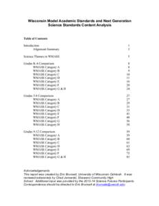 Wisconsin Model Academic Standards and Next Generation Science Standards Content Analysis Table of Contents Introduction Alignment Summary