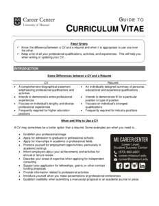 GUIDE  TO CURRICULUM VITAE FIRST STEPS