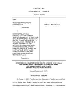 Order Denying Emergency Motion to Suspend Subpeonas, Denying Motion to Modify and Quash Subpoenas, Denying Motion to Compel and Denying Request for Sanctions