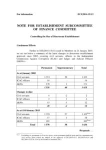 For information  ECI[removed]NOTE FOR ESTABLISHMENT SUBCOMMITTEE OF FINANCE COMMITTEE