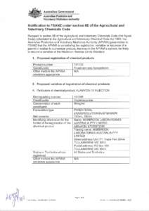 Australian Government Australian Pesticides and Veterinary Medicines Authority  Notification to FSANZ under section 8E of the Agricultural and