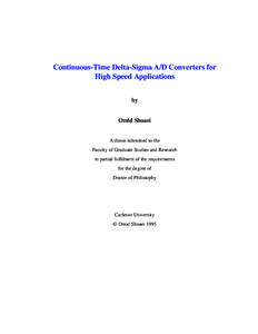 Continuous-Time Delta-Sigma A/D Converters for High Speed Applications by Omid Shoaei