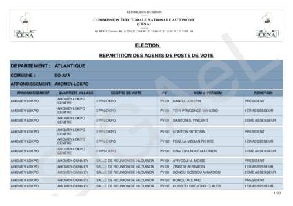 RÉPUBLIQUE DU BÉNINCOMMISSION ÉLECTORALE NATIONALE AUTONOME (CENA) -------