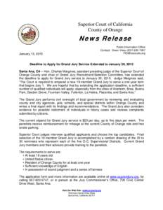 Superior Court of California County of Orange News Release January 13, 2015