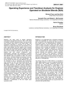 Operating Experience and Teardown Analysis for Engines Operated on Biodiesel Blends (B20)