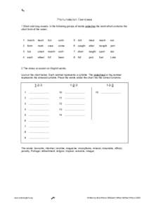 Pronunciation Exercises  1 Short and long vowels: in the following groups of words underline the word which contains the  short form of the vowel.  1  march 