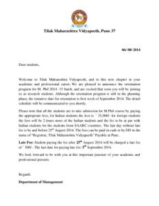 Tilak Maharashtra Vidyapeeth, Pune[removed] Dear students,