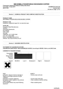 MM KEMBLA PHOSPHORUS DEOXIDIZED COPPER  Chemwatch Independent Material Safety Data Sheet Issue Date: 15-Apr-2011 NC317TCP