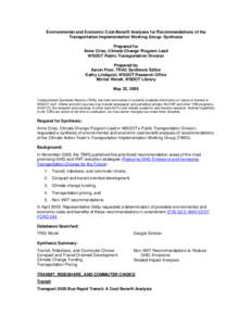 Environmental and Economic Cost-Benefit Analyses for Recommendations of the Transportation Implementation Working Group: Synthesis Prepared for Anne Criss, Climate Change Program Lead WSDOT Public Transportation Division