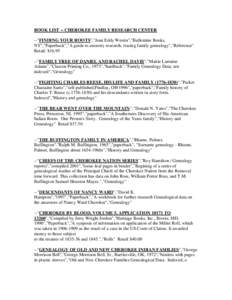 BOOK LIST -- CHEROKEE FAMILY RESEARCH CENTER --