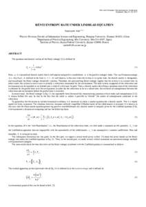 14th Joint European Thermodynamics Conference Budapest, May 21–25, 2017 RÉNYI ENTROPY RATE UNDER LINDBLAD EQUATION Sumiyoshi Abe1,2,3,* 1