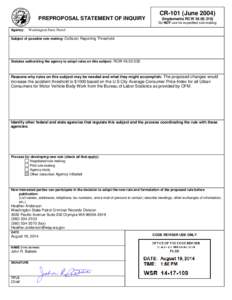 PREPROPOSAL STATEMENT OF INQUIRY  CR-101 (June[removed]Implements RCW[removed]Do NOT use for expedited rule making