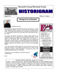 Yarmouth County Historical Society  August 2011 Volume 11, Issue 7