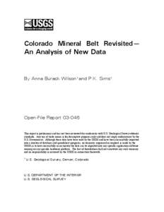 Colorado Mineral Belt Revisited— An Analysis of New Data