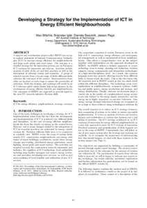 Developing a Strategy for the Implementation of ICT in Energy Efficient Neighbourhoods Max Blöchle, Branislav Iglár, Daniele Basciotti, Jessen Page AIT Austrian Institute of Technology Energy Department, Sustainable Bu