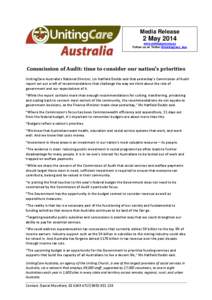 Media Release  2 May 2014 www.unitingcare.org.au Follow us on Twitter @UnitingCare_Aus