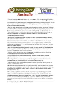 United States federal budget / Australian federal budget / Welfare / Tax / Political economy / Economics / Government / Uniting Church in Australia / UnitingCare Australia / Lin Hatfield Dodds