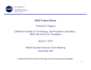 National Aeronautics and Space Administration Jet Propulsion Laboratory California Institute of Technology Pasadena, California