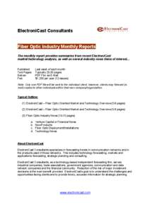 Microsoft Word - Announcement_ Fiber Optic Industry Monthly Report_ElectroniCast