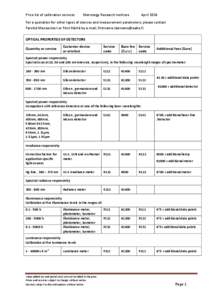 Price list of calibration services  Metrology Research Institute April 2014