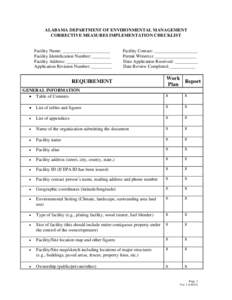 ALABAMA DEPARTMENT OF ENVIRONMENTAL MANAGEMENT CORRECTIVE MEASURES IMPLEMENTATION CHECKLIST Facility Name: _____________________ Facility Identification Number: ________ Facility Address: ____________________