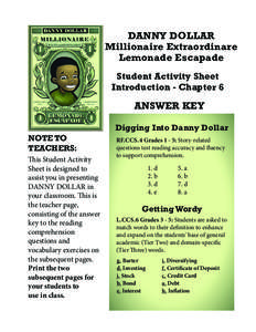 DANNY DOLLAR Millionaire Extraordinare Lemonade Escapade Student Activity Sheet Introduction - Chapter 6