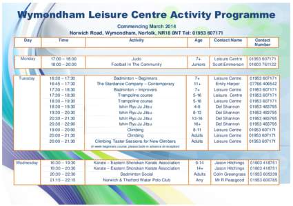 Wymondham Leisure Centre Activity Programme - March[removed]PDF]