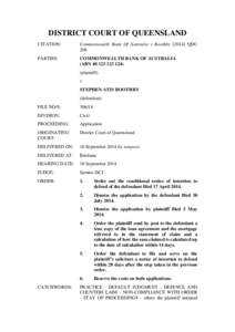 DISTRICT COURT OF QUEENSLAND CITATION: Commonwealth Bank Of Australia v BoothbyQDC 208