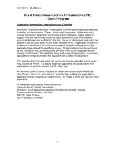 R[removed]ALJ/JLG/sid  Rural Telecommunications Infrastructure (RTI) Grant Program Application Information, Instructions and Checklist The Rural Telecommunications Infrastructure Grant Program application process