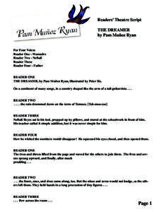 Readers’ Theatre Script THE DREAMER by Pam Muñoz Ryan For Four Voices Reader One - Mamadre Reader Two - Neftalí