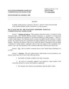 PUBLIC LAW NO[removed]ELEVENTH NORTHERN MARIANAS COMMONWEALTH LEGISLATURE  SENATE BILL