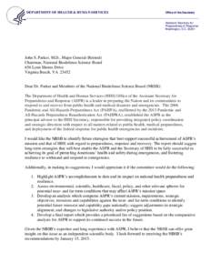 ASPR Letter to the National Biodefense Science Board (NBSB) Strategic Review