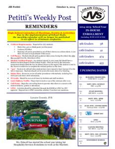 Jill Petitti  October 6, 2014 Petitti’s Weekly Post REMINDERS