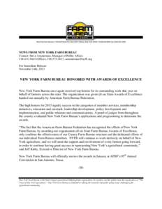 NEWS FROM NEW YORK FARM BUREAU Contact: Steve Ammerman, Manager of Public AffairsOffice), ,  For Immediate Release: November 14th, 2013