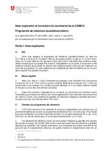 Wettbewerbskommission WEKO Commission de la concurrence COMCO Commissione della concorrenza COMCO Competition Commission COMCO  Note explicative et formulaire du secrétariat de la COMCO