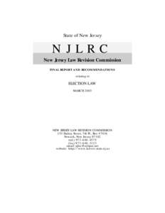 State of New Jersey  N J L R C New Jersey Law Revision Commission FINAL REPORT AND RECOMMENDATIONS relating to