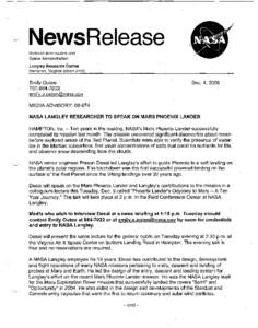 NewsRelease National Aeronautics and Space Administration  Langley Research Center