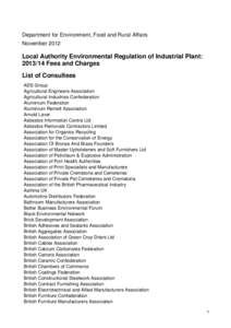 Department for Environment, Food and Rural Affairs November 2012 Local Authority Environmental Regulation of Industrial Plant: [removed]Fees and Charges List of Consultees