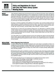 Policy and Regulations for Use of Salt Lake City Public Library System Meeting Rooms POLICY STATEMENT