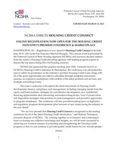 National Council of State Housing Agencies 444 North Capitol Street, NW, Suite 438 Washington, DC[removed]News Release Contact: Kristine Lewis[removed];