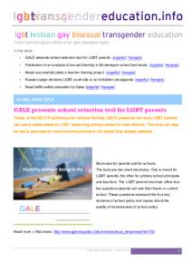 In this issue:  GALE presents school selection tool for LGBT parents [español] [français]  
