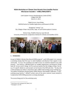 NOAA Workshop on Climate Data Records from Satellite Passive Microwave Sounders – AMSU/MHS/SSMT2