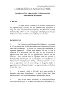 LC Paper No. CB[removed])  LEGISLATIVE COUNCIL PANEL ON MANPOWER Amendment of the Apprenticeship Ordinance and the Apprenticeship Regulations