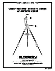 instruction Manual  Orion® VersaGo™ III Micro‑Motion Altazimuth Mount #5779