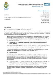 Mr Marler e-mail: request  27 May 2016 Ambulance Headquarters Bernicia House