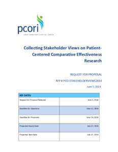 Collecting Stakeholder Views on PatientCentered Comparative Effectiveness Research REQUEST FOR PROPOSAL RFP # PCO-STAKEHOLDERVIEWS2014 June 5, 2014 KEY DATES