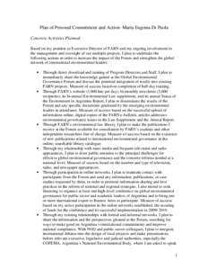 Plan of Personal Commitment and Action- María Eugenia Di Paola Concrete Activities Planned Based on my position as Executive Director of FARN and my ongoing involvement in the management and oversight of our multiple pr