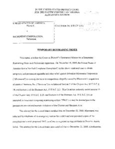 [Proposed] Temporary Restraining Order : U.S. v. Microsemi Corporation