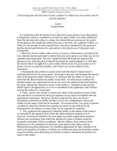 Comm: Ac.Scient.Petr.Tom.III p.110; NovL. Euler.  1 Concerning the shortest line on any surface by which any two points can be joined together. E009 :Translated & Annotated by Ian Bruce.